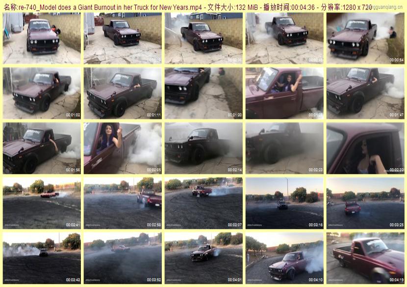 re-740_Model does a Giant Burnout in her Truck for New Years